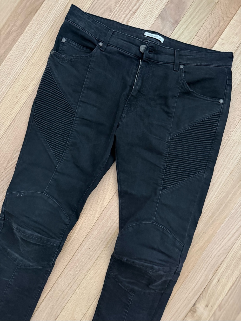 Balmain Moto-Style Ribbed Knee Jeans